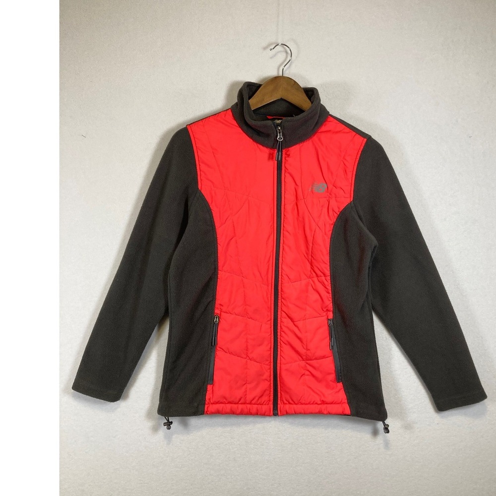 New Balance Hybrid Jacket Women Size M Grey Red Quilted Fleece Full Zip RN130893